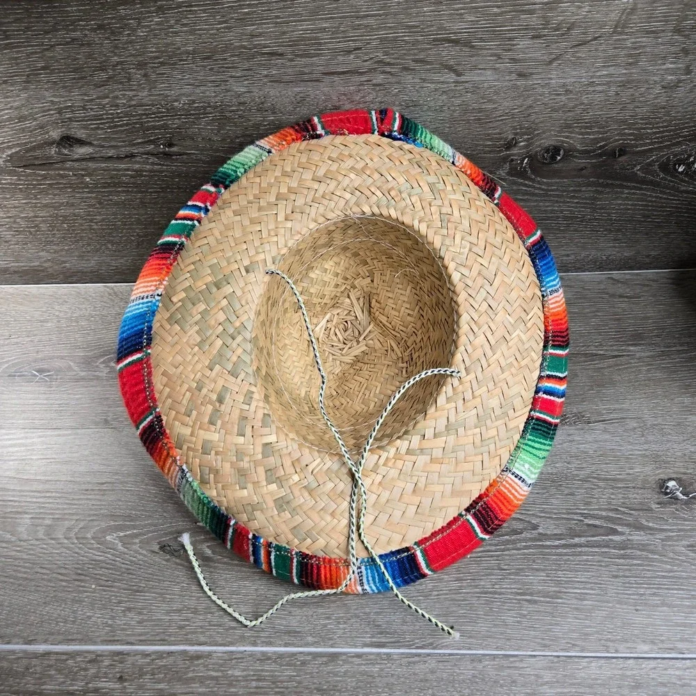 Straw Sombrero Child Mexican Hat Colorful Serape Trim Fiesta Party Costume